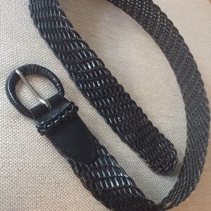 EUC Genuine Black Leather Woven Weaved Belt 39”